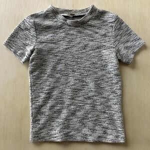 Free People Shirt Womens Small Gray Mock Neck Short Sleeve Stretch Knit Top